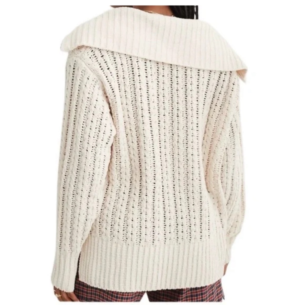Aerie Chunky Chenille Cable Knit Quarter Zip Sweater Cream XS - Picture 3 of 7